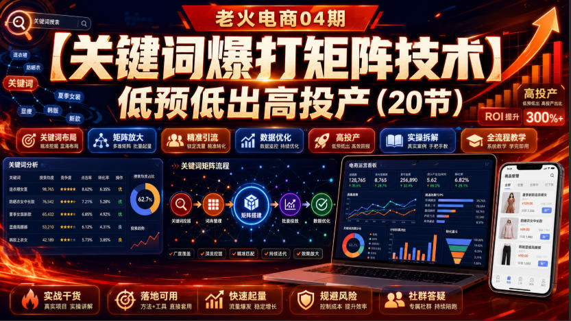 老火电商04期:【关键词爆打矩阵技术】低预低出高投产(20节)-网赚副业网