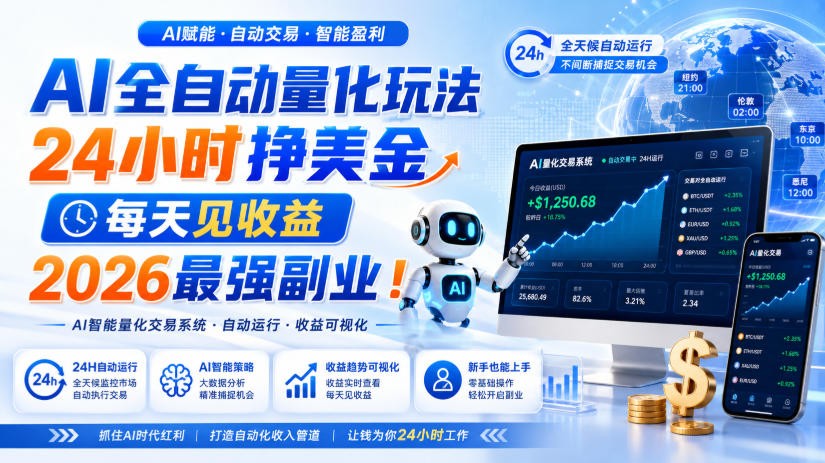 AI量化全自动操作挣美金，矩阵可日入1000+，适合普通人的副业！-网赚副业网