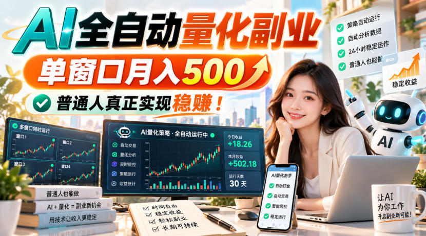 (20735期)AI全自动量化副业,单窗口月入500,普通人真正实现稳赚!-网赚副业网