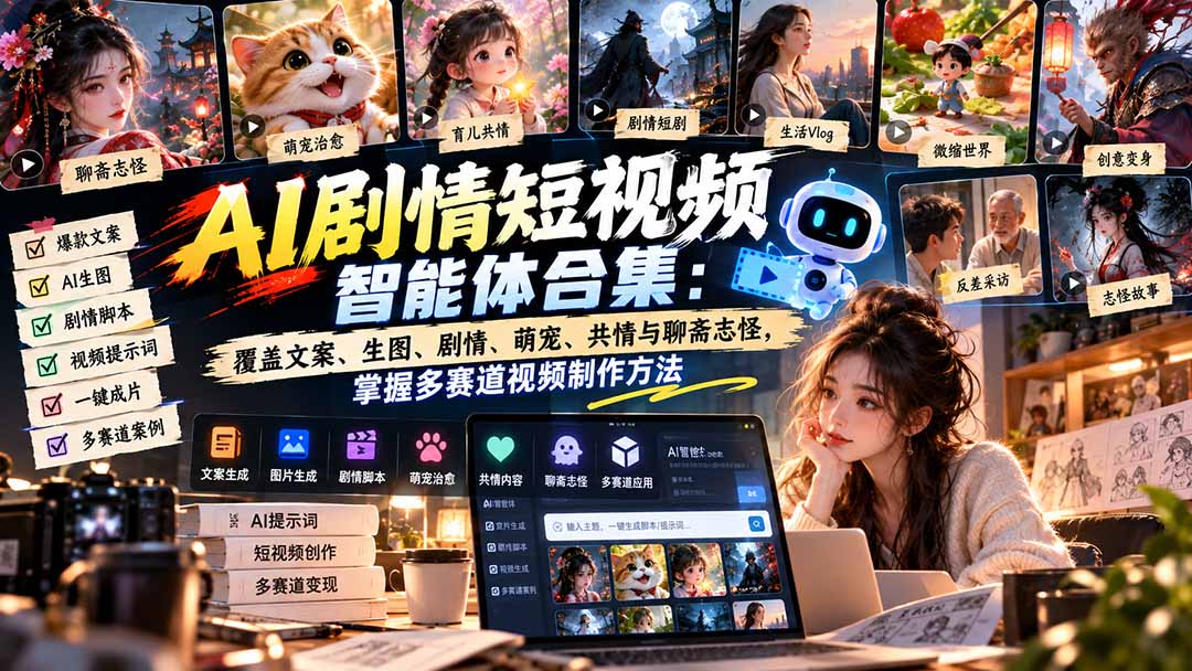 （20644期）【无水印】AI剧情短视频智能体合集：覆盖文案、生图、剧情、萌宠、共情与聊斋志怪，掌握多赛道视频制作方法插图1