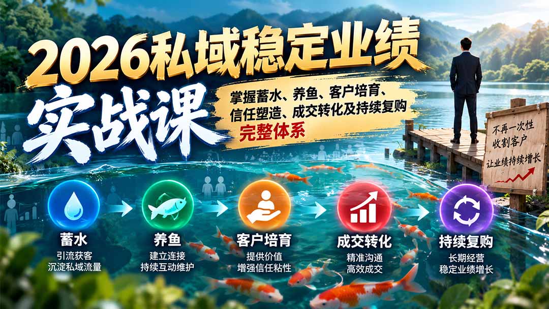 (20710期)2026私域稳定业绩实战课:掌握蓄水、养鱼、客户培育、信任塑造、成交转化及持续复购完整体系-网赚副业网