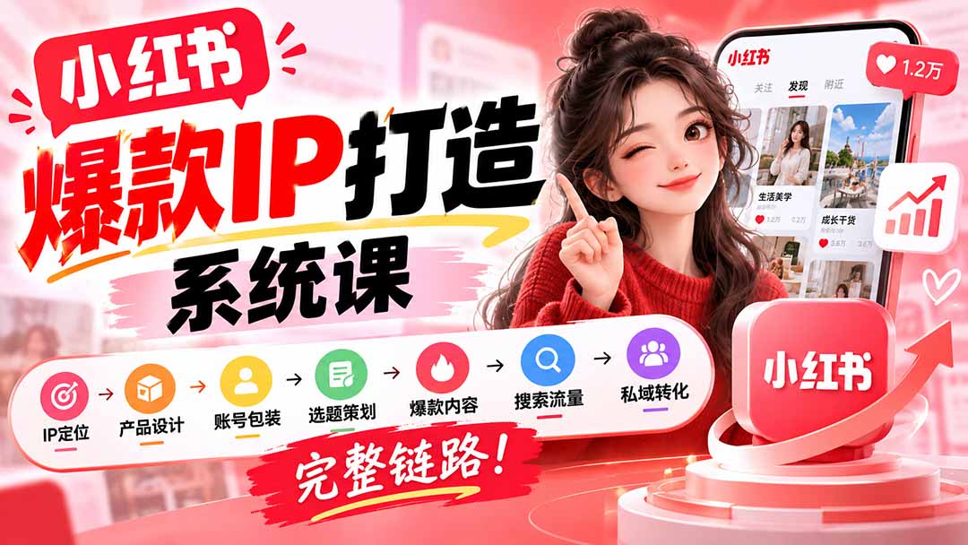 (20711期)【无水印】小红书爆款IP打造课:IP定位→产品设计→账号包装→选题策划→爆款内容→搜索流量→私域转化,完整链路-网赚副业网