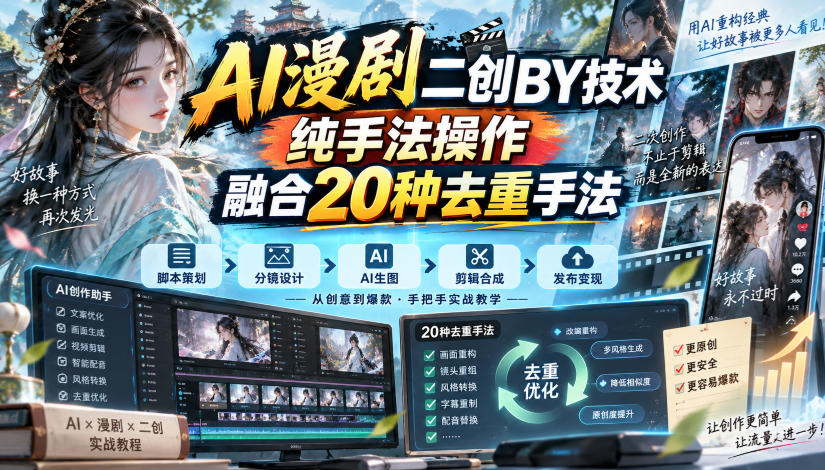 AI漫剧二创搬运技术,纯手法操作,融合20种去重手法-网赚副业网