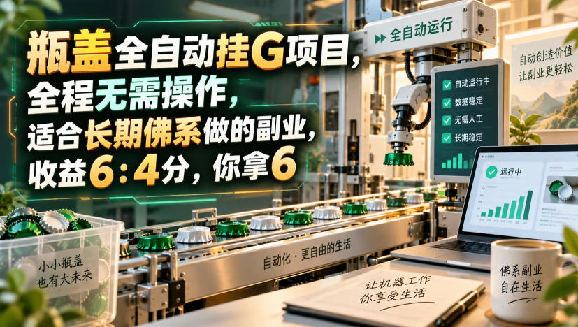 瓶盖全自动挂G项目,全程无需操作,适合长期佛系做的副业,收益6:4分,你拿6【揭秘】-网赚副业网