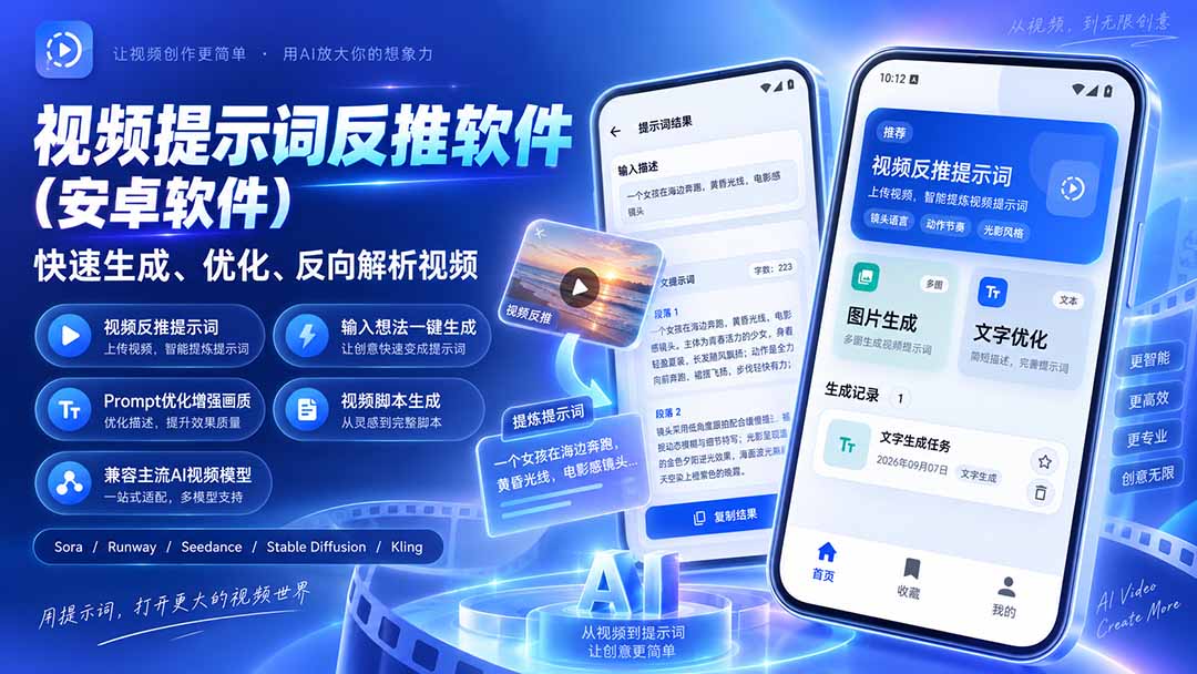 (20301期)视频提示词反推软件(安卓软件),快速生成、优化、反向解析视频-网赚副业网