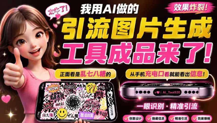 （20182期）自媒体引流工具来了，把你的微信藏到图片中，正面看是乱七八糟的乱码，手机平躺从充电口看就能看出实际内容-网赚副业网