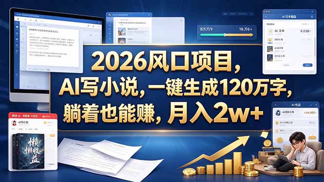 (20653期)2026 风口项目,AI 写小说,一键生成 120 万字,躺着也能赚,月入 2w +-网赚副业网