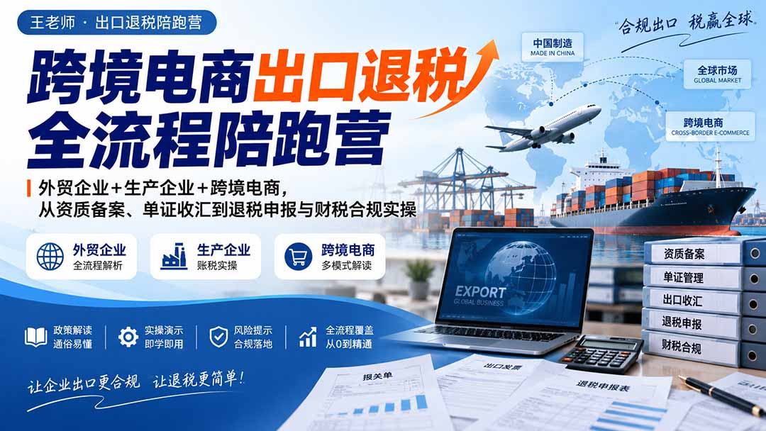 (20513期)跨境电商出口退税全流程陪跑营|外贸企业+生产企业+跨境电商,从资质备案、单证收汇到退税申报与财税合规实操-网赚副业网