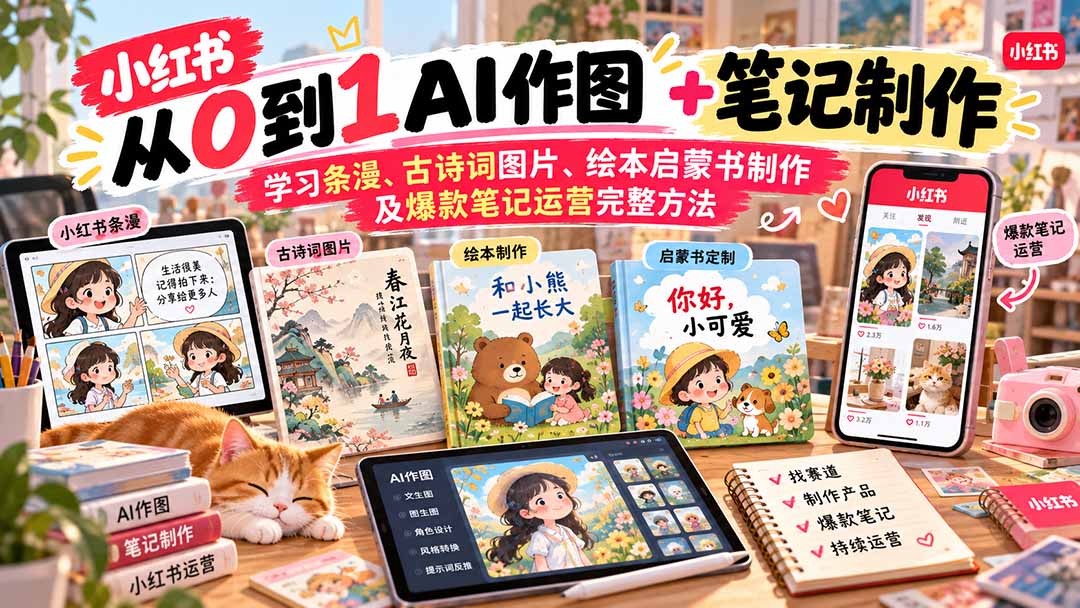 (20655期)2026小红书AI内容创作从0到1:学习条漫、古诗词图片、绘本启蒙书制作及爆款笔记运营完整方法-网赚副业网