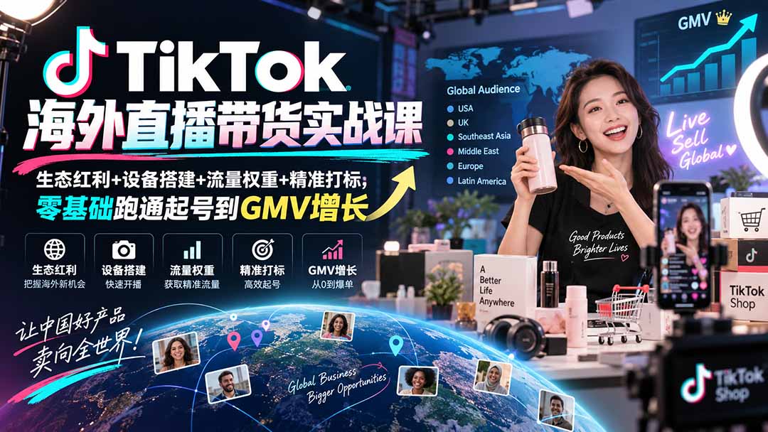 (20465期)TikTok海外直播带货实战课|生态红利+设备搭建+流量权重+精准打标,零基础跑通起号到GMV增长-网赚副业网