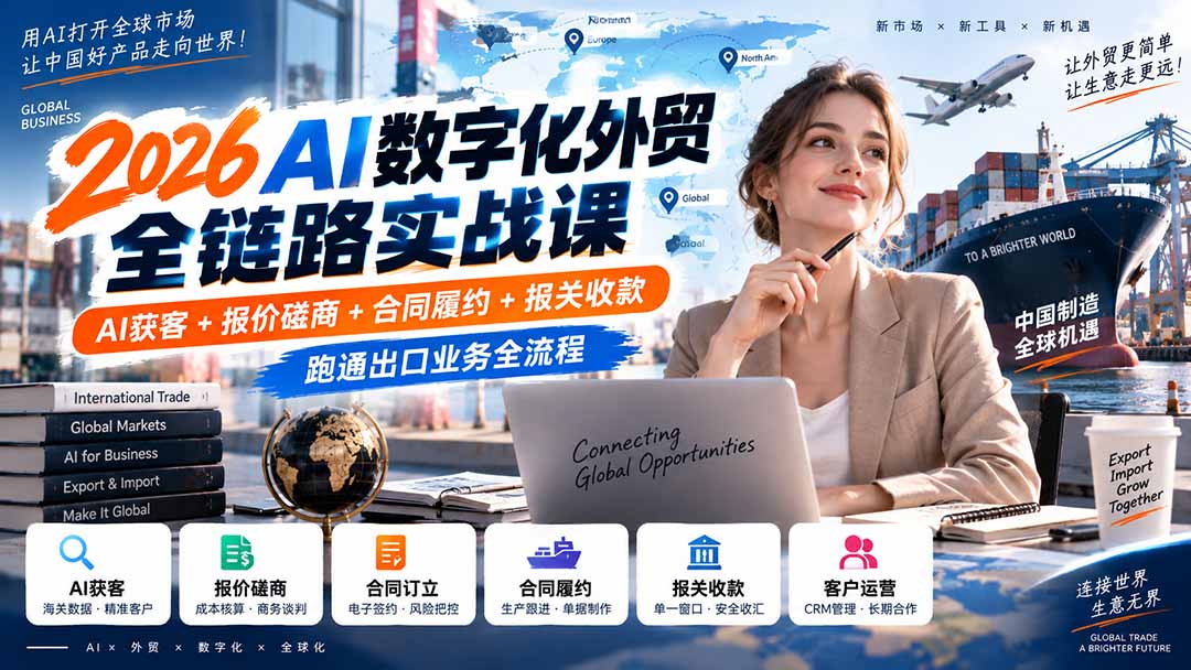 (20569期)2026AI数字化外贸全链路实战课:AI获客+报价磋商+合同履约+报关收款,跑通出口业务全流程-网赚副业网