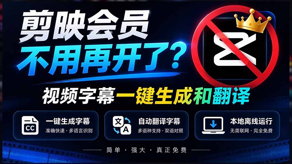 (20728期)剪映会员不用再开了?视频字幕一键生成加翻译,本地离线运行,完全免费,超快速高精度,字幕大师插图1 (20728期)剪映会员不用再开了?视频字幕一键生成加翻译,本地离线运行,完全免费,超快速高精度,字幕大师插图1
