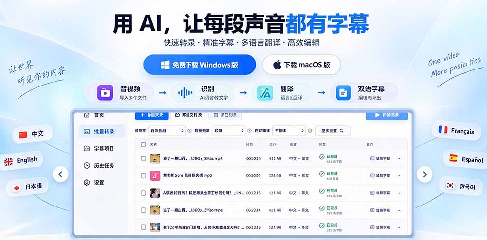 (20728期)剪映会员不用再开了?视频字幕一键生成加翻译,本地离线运行,完全免费,超快速高精度,字幕大师插图2 (20728期)剪映会员不用再开了?视频字幕一键生成加翻译,本地离线运行,完全免费,超快速高精度,字幕大师插图2