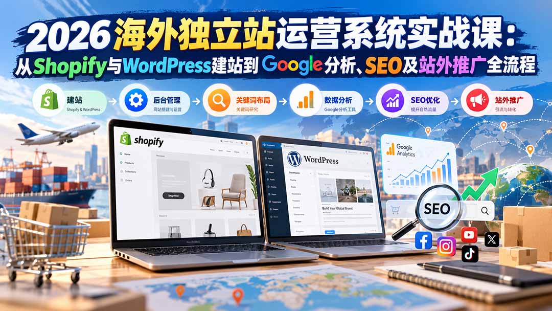 (20689期)2026海外独立站运营系统实战课:从Shopify与WordPress建站到Google分析、SEO及站外推广全流程插图 (20689期)2026海外独立站运营系统实战课:从Shopify与WordPress建站到Google分析、SEO及站外推广全流程插图