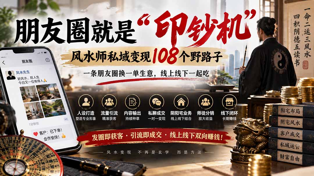 (20464期)朋友圈就是“印钞机”,风水师私域变现108个野路子,一条朋友圈换一单生意,线上线下一起吃【文档】-网赚副业网