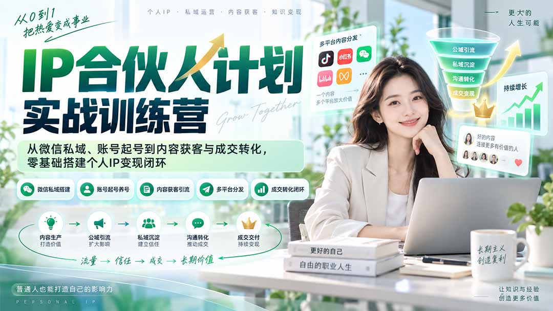 (20321期)IP合伙人计划实战训练营-更新:从微信私域、账号起号到内容获客与成交转化,零基础搭建个人IP变现闭环-网赚副业网