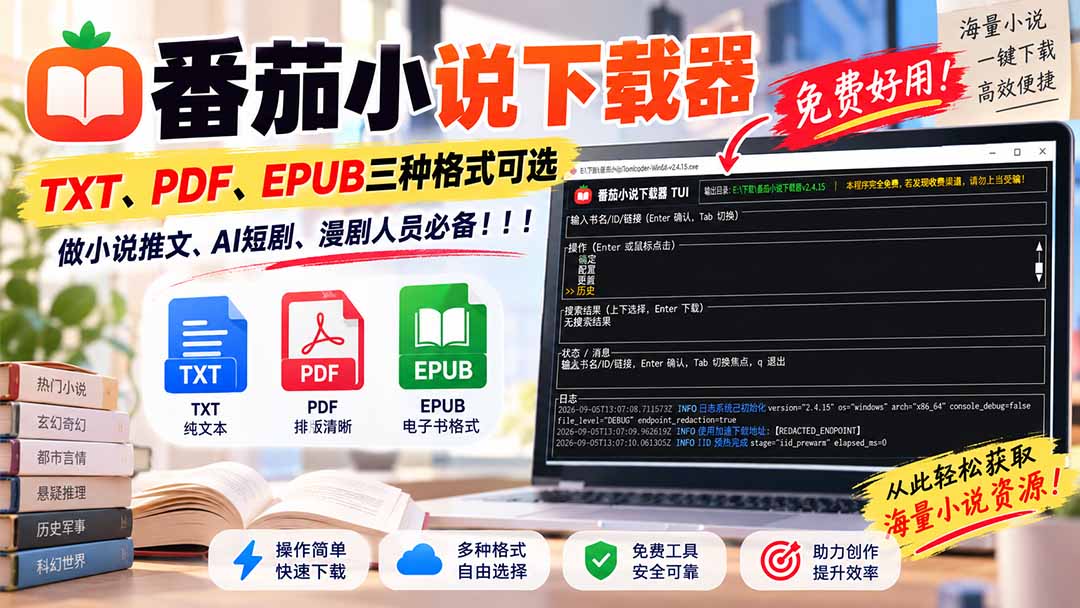(20529期)番茄小说下载器,TXT、PDF、EPUB三种格式可选,做小说推文、AI短剧、漫剧人员必备!-网赚副业网