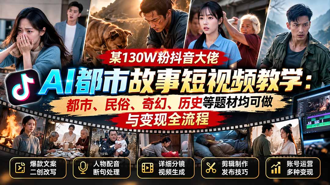 (20692期)某130W粉抖音大佬AI都市故事短视频教学:都市、民俗、奇幻、历史等题材均可做与变现全流程插图1 (20692期)某130W粉抖音大佬AI都市故事短视频教学:都市、民俗、奇幻、历史等题材均可做与变现全流程插图1