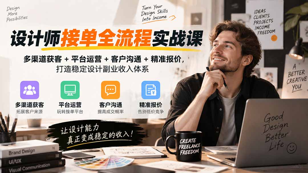 (20563期)设计师接单全流程实战课-无水印|多渠道获客+平台运营+客户沟通+精准报价,打造稳定设计副业收入体系插图 (20563期)设计师接单全流程实战课-无水印|多渠道获客+平台运营+客户沟通+精准报价,打造稳定设计副业收入体系插图