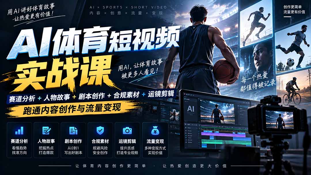 (20515期)AI体育短视频赛道顶级玩法|赛道分析+人物故事+剧本创作+版权处理+运镜剪辑,跑通流量变现-日赚1K+插图1 (20515期)AI体育短视频赛道顶级玩法|赛道分析+人物故事+剧本创作+版权处理+运镜剪辑,跑通流量变现-日赚1K+插图1
