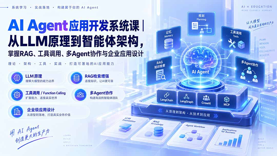 (20564期)AI Agent应用开发系统课-179节|从LLM原理到智能体架构,掌握RAG、工具调用、多Agent协作与企业应用设计-网赚副业网