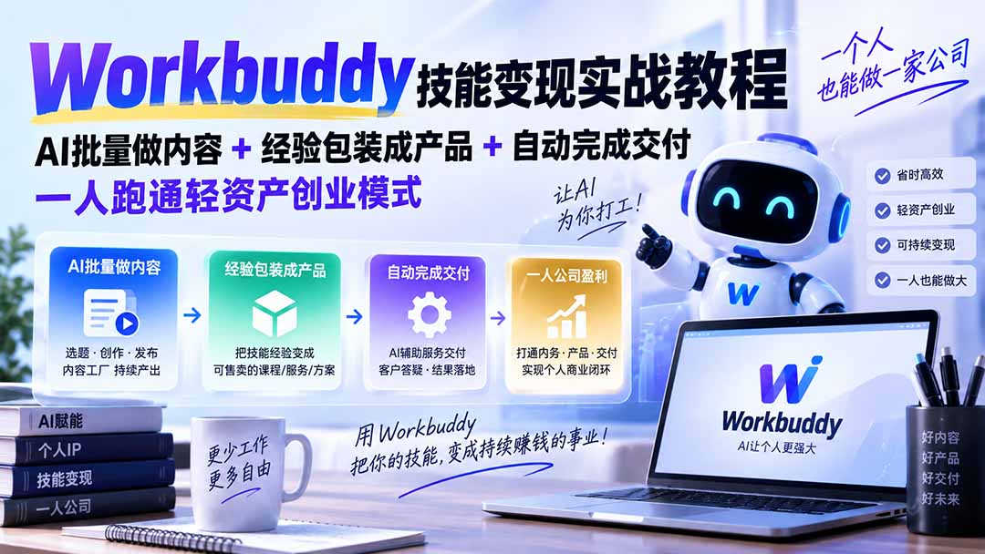 (20492期)Workbuddy技能变现实战教程:AI批量做内容+经验包装成产品+自动完成交付,一人跑通轻资产创业模式插图 (20492期)Workbuddy技能变现实战教程:AI批量做内容+经验包装成产品+自动完成交付,一人跑通轻资产创业模式插图