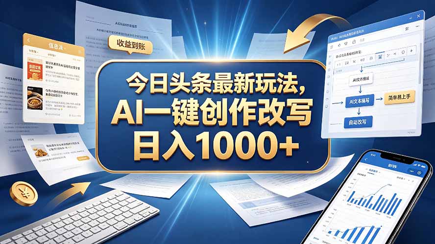 (20566期)今日头条最新玩法,AI 一键创作改写,简单易上手,轻松日入 1000 +-网赚副业网