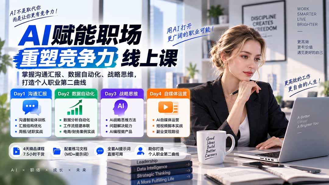 (20531期)AI职场提效与第二曲线实战课-无水印:学习沟通汇报、数据工作流和战略思维,掌握AI编程做产品及自媒体运营方法-网赚副业网