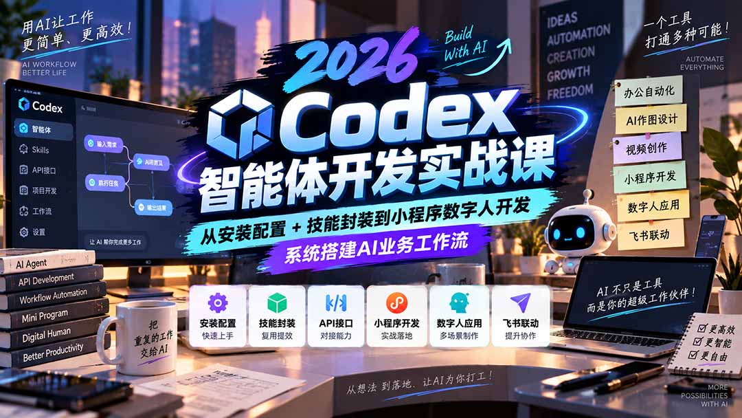 (20574期)2026Codex智能体开发实战课:从安装配置+技能封装到小程序数字人开发,系统搭建AI业务工作流-网赚副业网