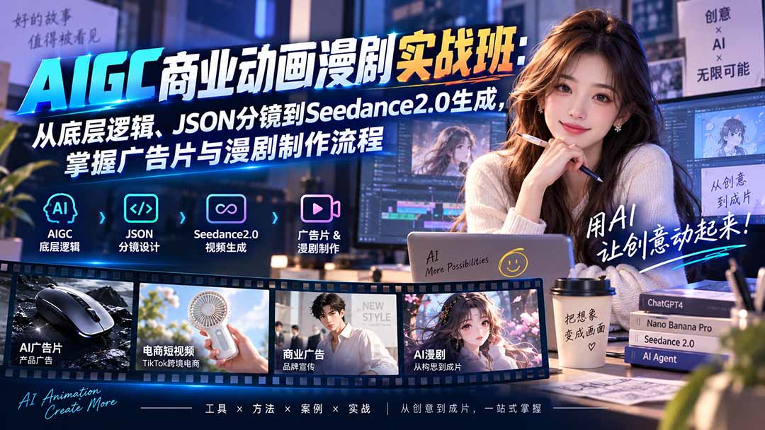 (20268期)AIGC商业动画漫剧实战班-更新:从底层逻辑、JSON分镜到Seedance2.0生成,掌握广告片与漫剧制作流程-网赚副业网