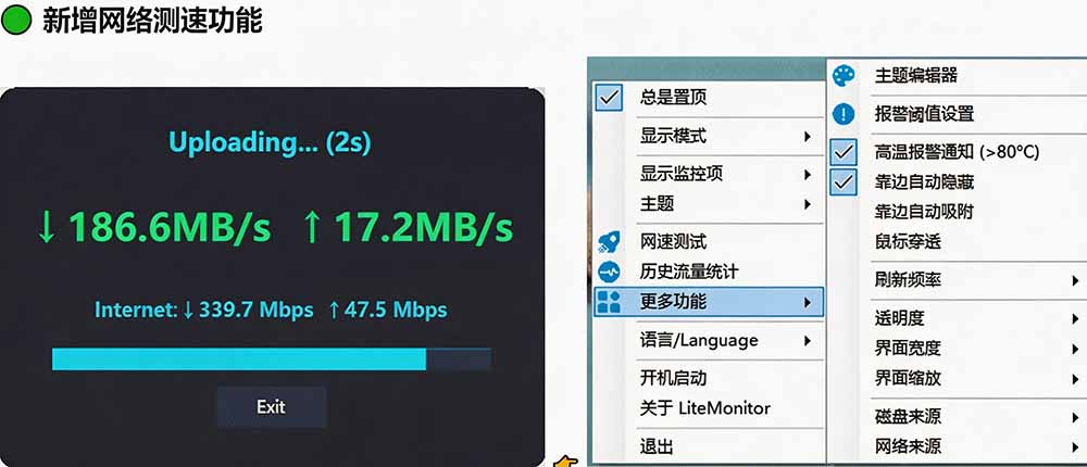 （20245期）Github超过3.3K Stars！电脑桌面硬件监控工具，界面好看又好用，实时CPU/GPU/网速实时显示 LiteMonitor插图5