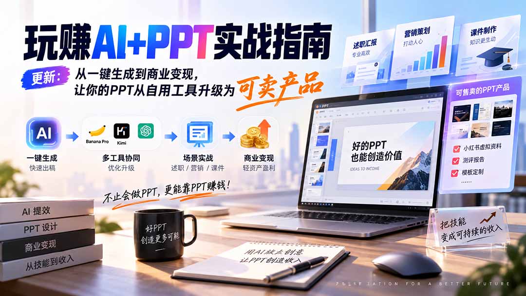 (20247期)玩赚AI+PPT实战指南-更新5月13:从一键生成到商业变现,让你的PPT从自用工具升级为可卖产品-网赚副业网