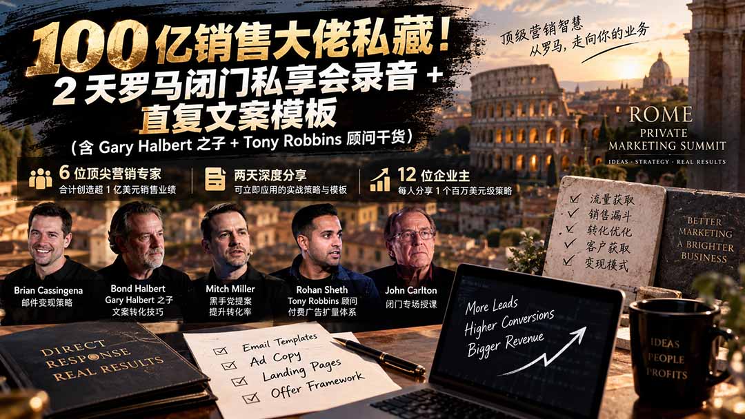 (20593期)100亿销售大佬私藏-无水印!2天罗马闭门私享会录音+直复文案模板【原创双语字幕】插图1 (20593期)100亿销售大佬私藏-无水印!2天罗马闭门私享会录音+直复文案模板【原创双语字幕】插图1