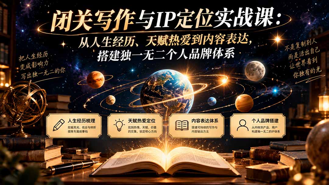(20634期)闭关写作与IP定位实战课:从人生经历、天赋热爱到内容表达,搭建独一无二个人品牌体系插图1 (20634期)闭关写作与IP定位实战课:从人生经历、天赋热爱到内容表达,搭建独一无二个人品牌体系插图1