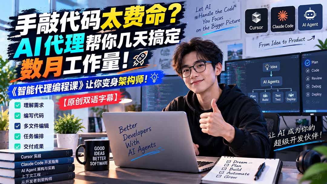 (20286期)手敲代码太费命?AI 代理帮你几天搞定数月工作量!《智能代理编程课》让你变身架构师-网赚副业网