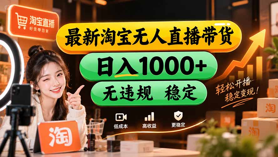 (20453期)【新技术】淘宝无人直播,独家,日入2K+,无封号,可矩阵,长期稳定-网赚副业网
