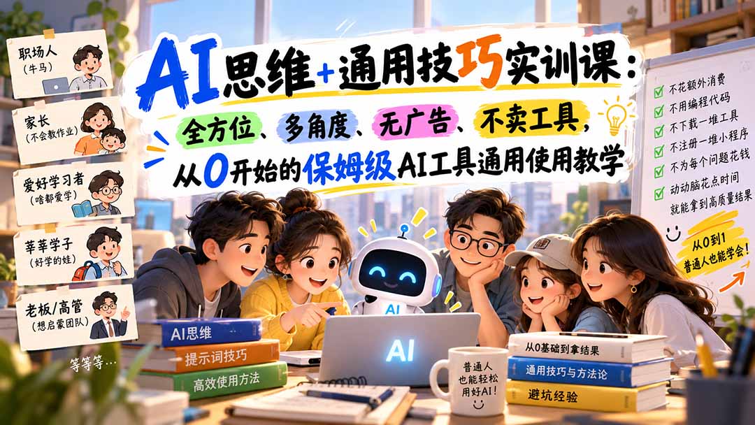 (20680期)AI思维+通用技巧实训课:全方位、多角度、无广告、不卖工具,从0开始的保姆级AI工具通用使用教学-网赚副业网