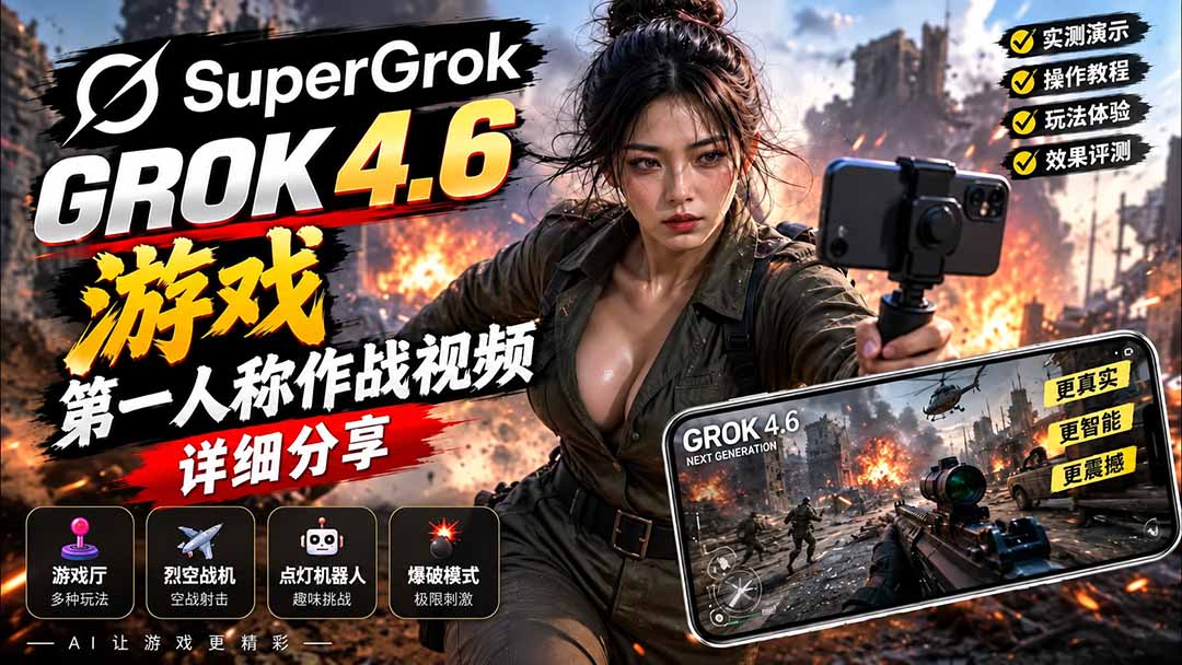 (20502期)Grok 4.6 也能做游戏?第一人称作战视频实测|玩法详细讲解插图1 (20502期)Grok 4.6 也能做游戏?第一人称作战视频实测|玩法详细讲解插图1