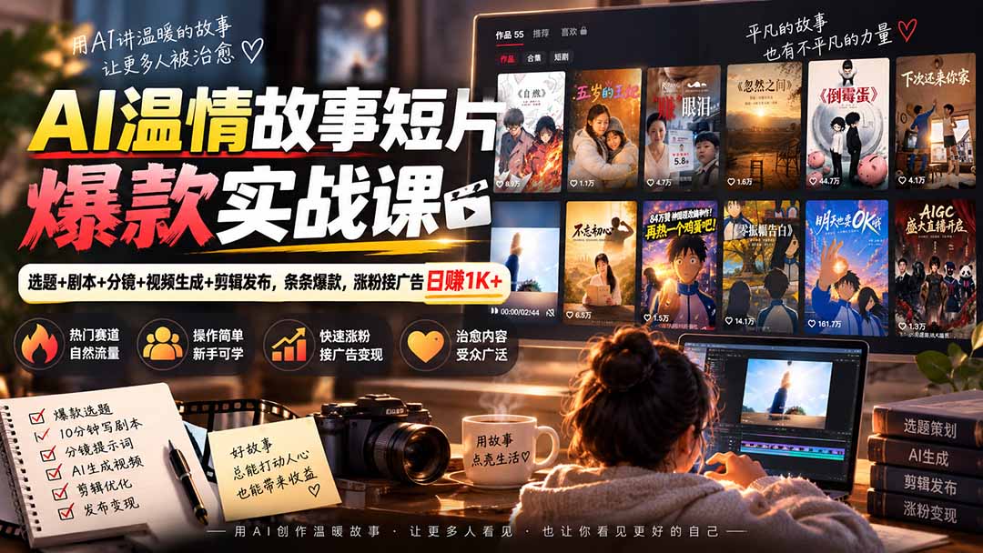 (20477期)AI温情故事短片爆款实战课-更新|选题+剧本+分镜+视频生成+剪辑发布,条条爆款,涨粉接广告日赚1K+-网赚副业网