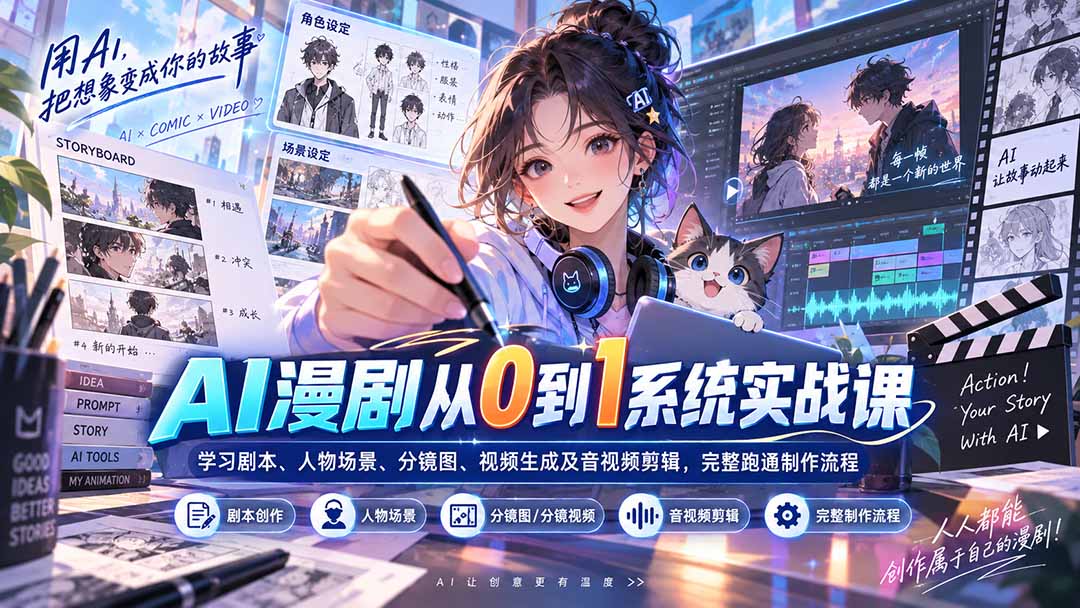 (20430期)AI漫剧从0到1系统实战课:学习剧本、人物场景、分镜图、视频生成及音视频剪辑,完整跑通制作流程插图1 (20430期)AI漫剧从0到1系统实战课:学习剧本、人物场景、分镜图、视频生成及音视频剪辑,完整跑通制作流程插图1