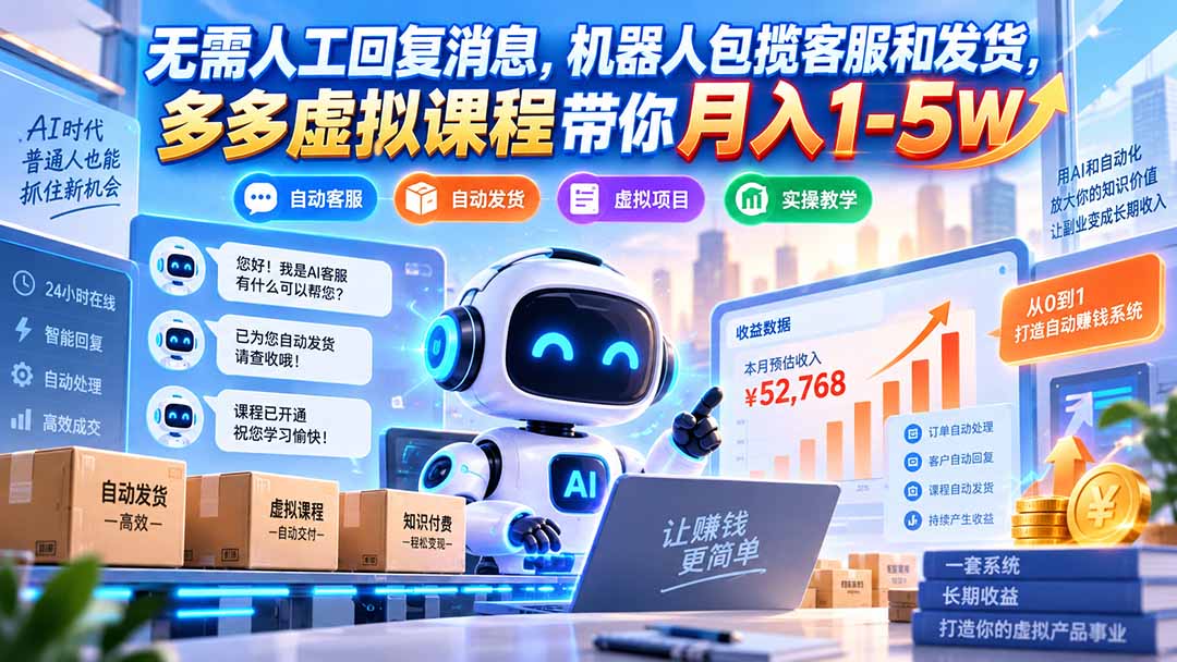 (20614期)无需人工回复消息,机器人包揽客服和发货,多多虚拟课程带你月入1-5W-网赚副业网