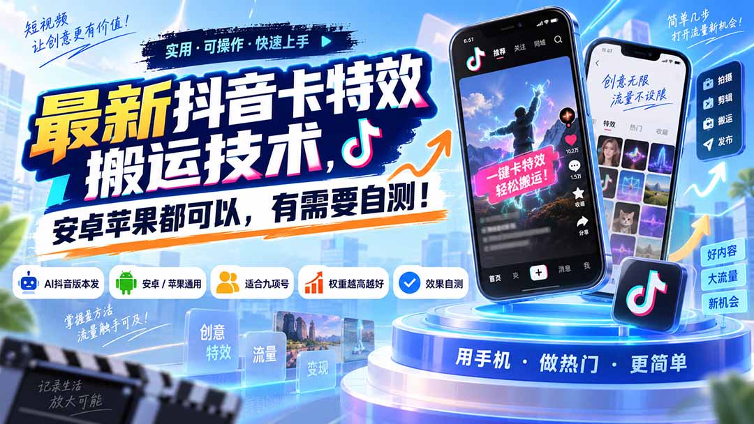 （20606期）最新抖音卡特效搬运技术，安卓苹果都可以，有需要自测！插图1