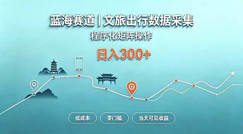 （20478期）蓝海赛道  文旅出行数据采集  程序化矩阵操作    低成本  零门槛   当天可见收益   日入300+-网赚副业网