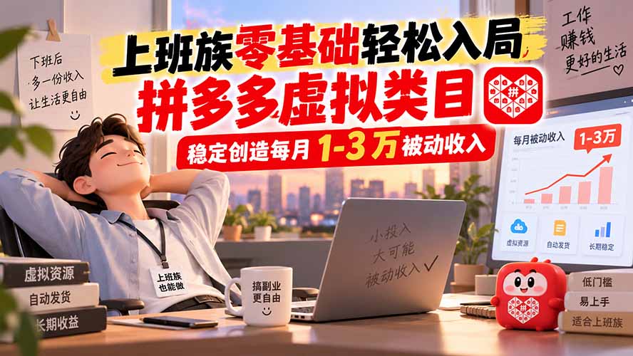 (20250期)上班族零基础轻松入局,拼多多虚拟类目,稳定创造每月 1-3 万被动收入-网赚副业网