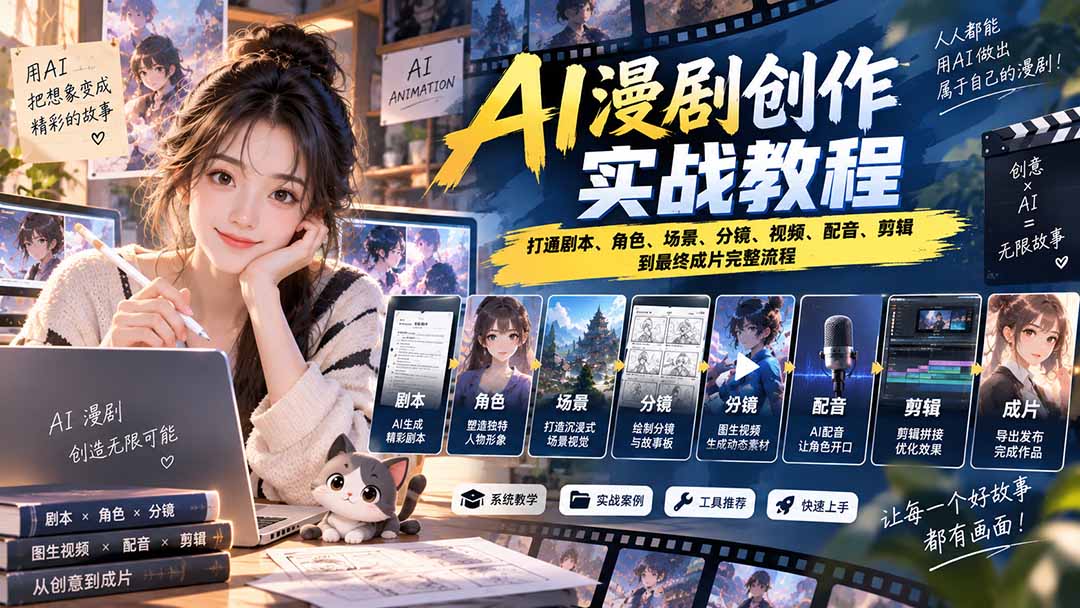 (20597期)2026 AI漫剧创作实战教程:打通剧本、角色、场景、分镜、视频、配音、剪辑到最终成片完整流程-网赚副业网