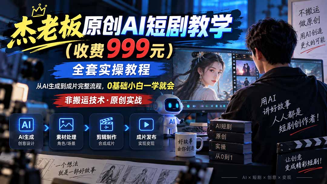 (20254期)杰老板原创AI短剧教学(收费999元),全套实操教程,0基础小白一学就会,非搬运技术-网赚副业网