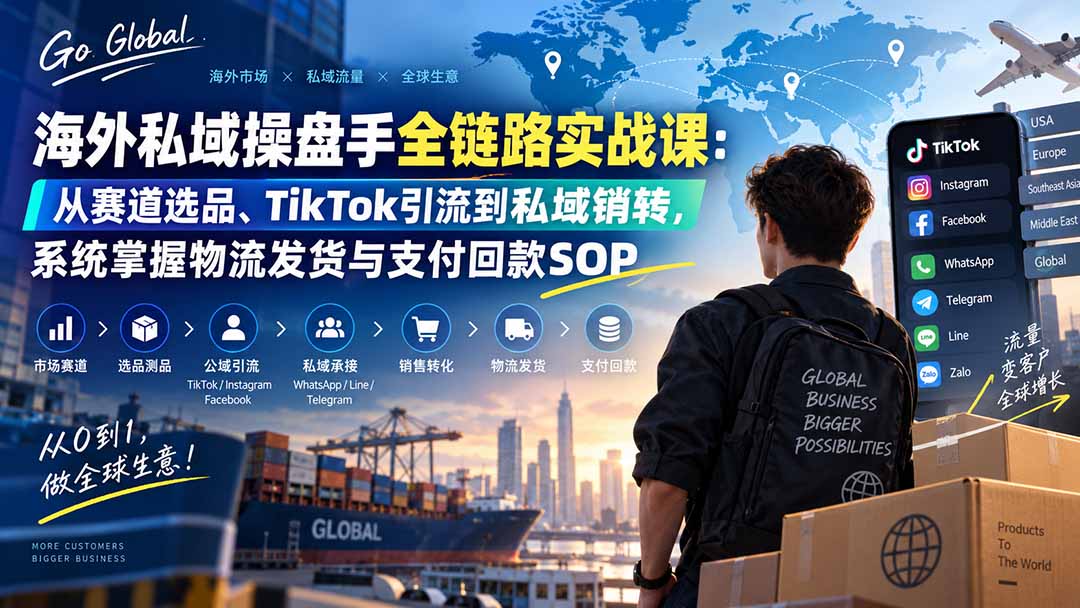 (20255期)海外私域操盘手全链路实战课:从赛道选品、TikTok引流到私域销转,系统掌握物流发货与支付回款SOP插图1 (20255期)海外私域操盘手全链路实战课:从赛道选品、TikTok引流到私域销转,系统掌握物流发货与支付回款SOP插图1