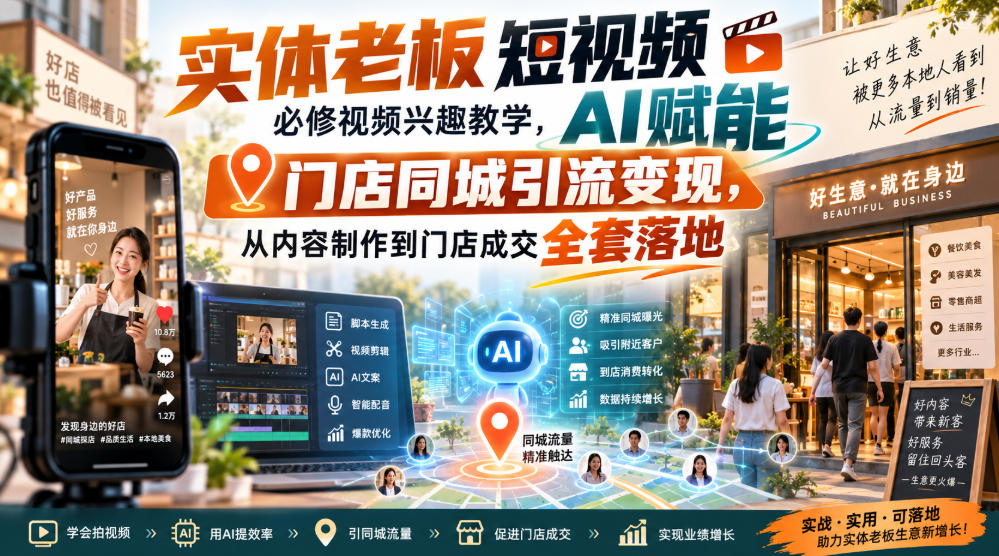 实体老板短视频必修视频兴趣教学，AI赋能门店同城引流变现，AI+短视频+直播打爆实体客流量-网赚副业网