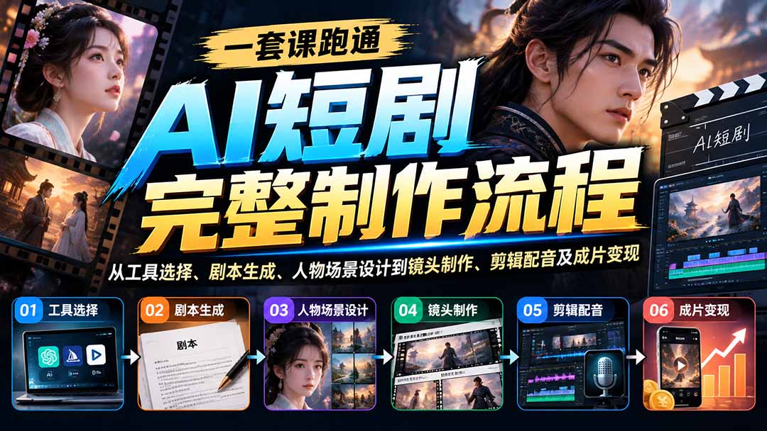 （20742期）一套课跑通AI短剧完整制作流程：从工具选择、剧本生成、人物场景设计到镜头制作、剪辑配音及成片变现插图1