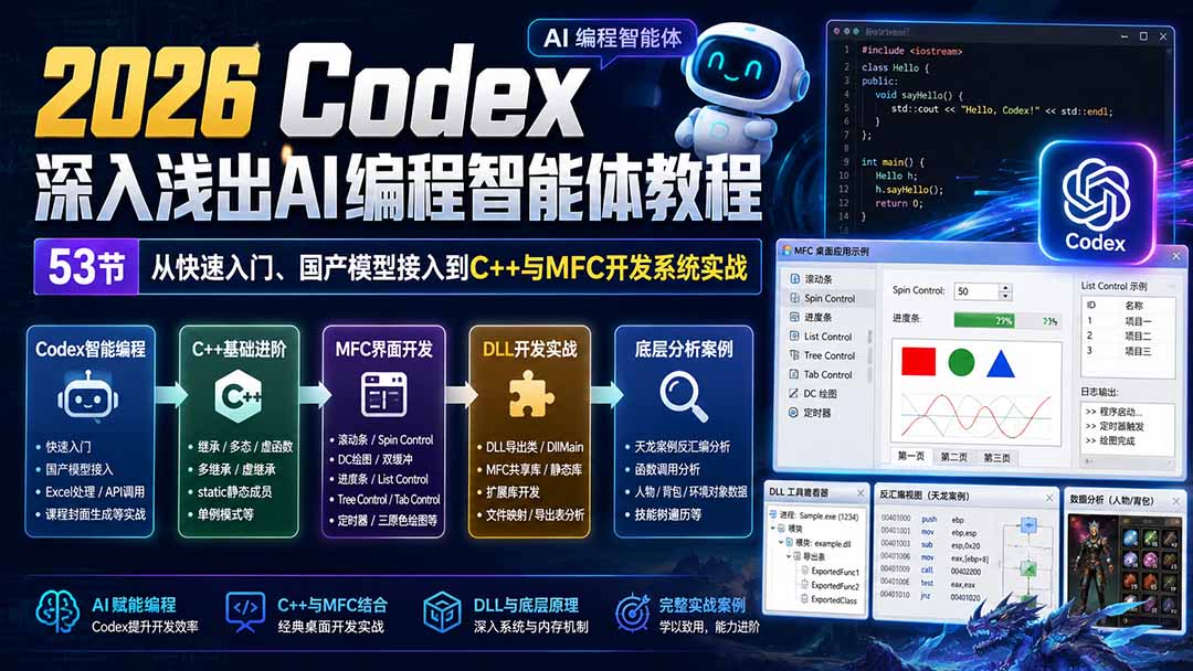 (20221期)2026 Codex深入浅出AI编程智能体教程:53节从快速入门、国产模型接入到C++与MFC开发系统实战-网赚副业网